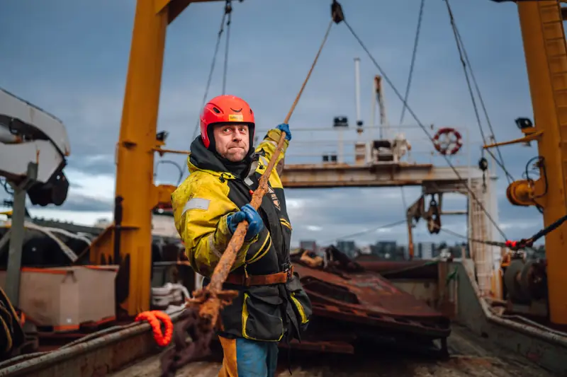 A seafarer at work on a trawler deck
